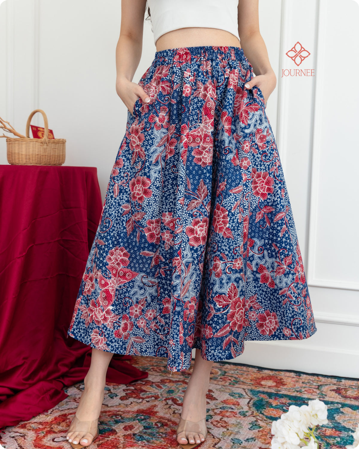Agenta Midi Semi Tulis Skirt Blue Phoenix premium
