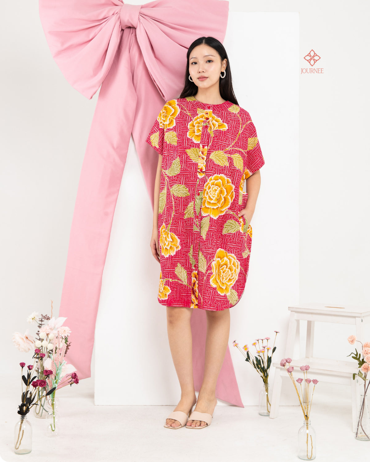 Asisca Batik Cap Kaftan Red Flower