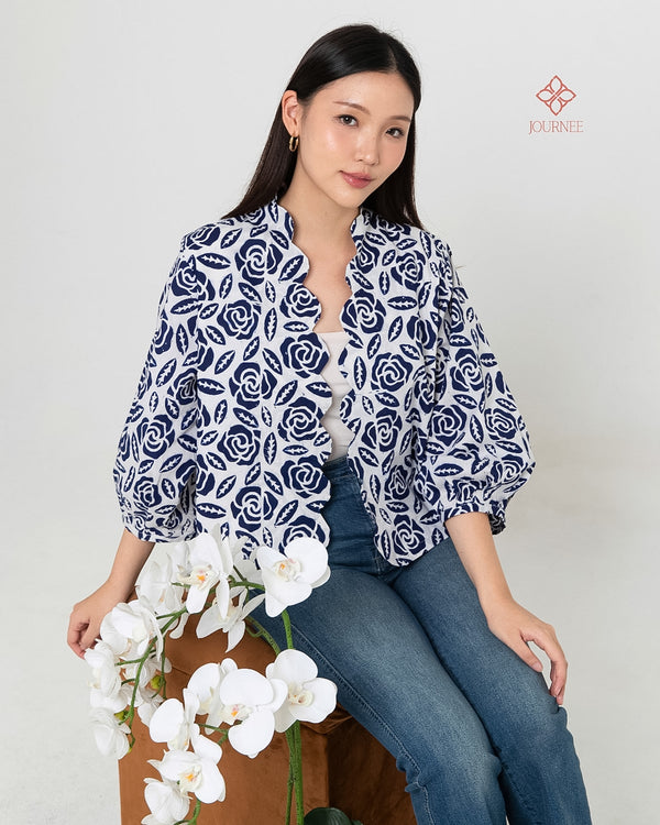 Amil Batik Cap Scallop Outer Rose Porcelain