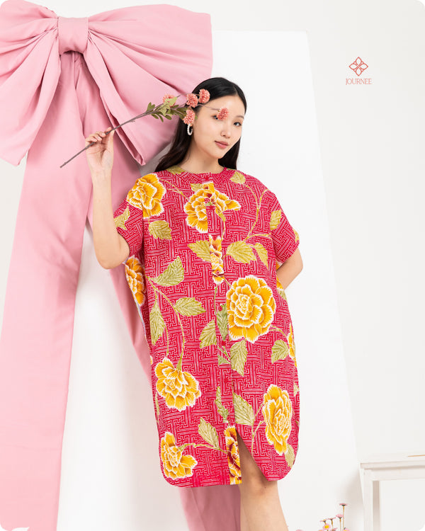 Asisca Batik Cap Kaftan Red Flower