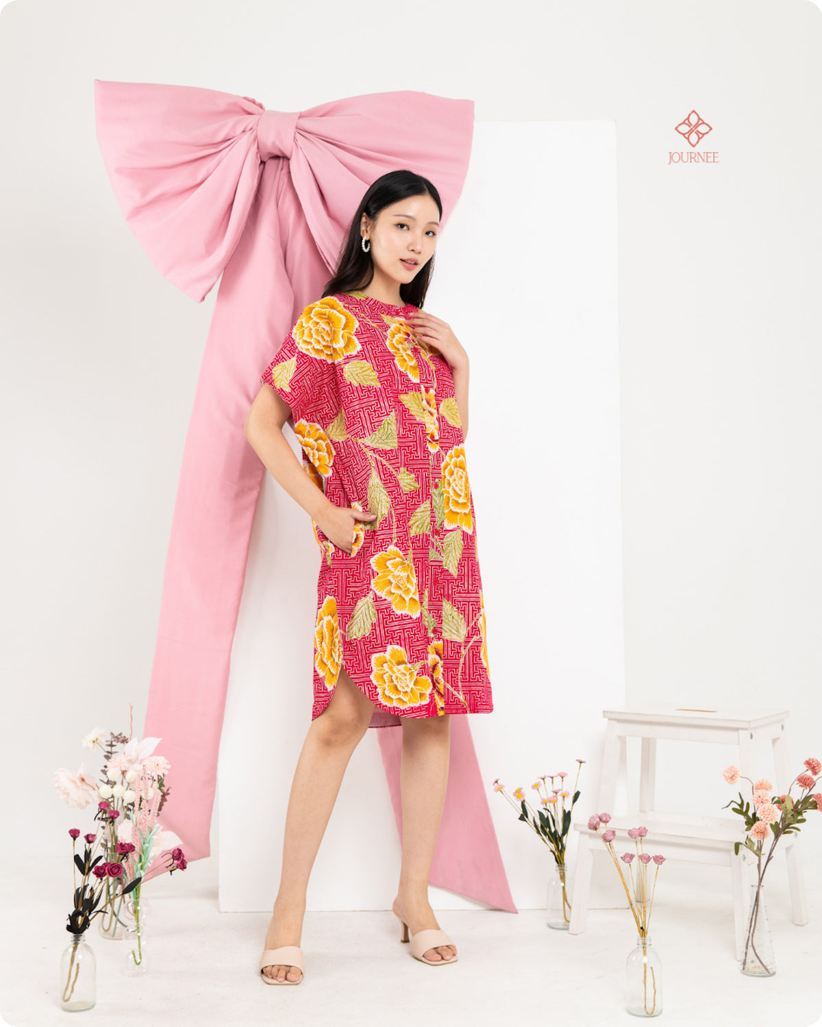 Asisca Batik Cap Kaftan Red Flower