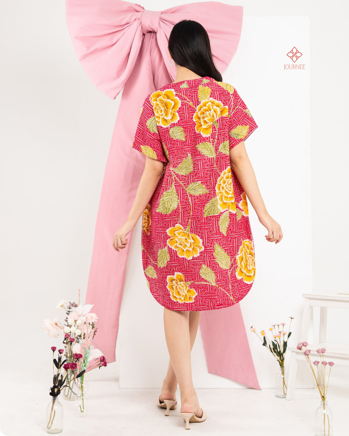 Asisca Batik Cap Kaftan Red Flower
