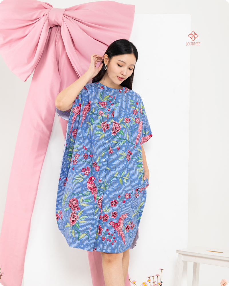Asisca Batik Cap Kaftan Blue Burung