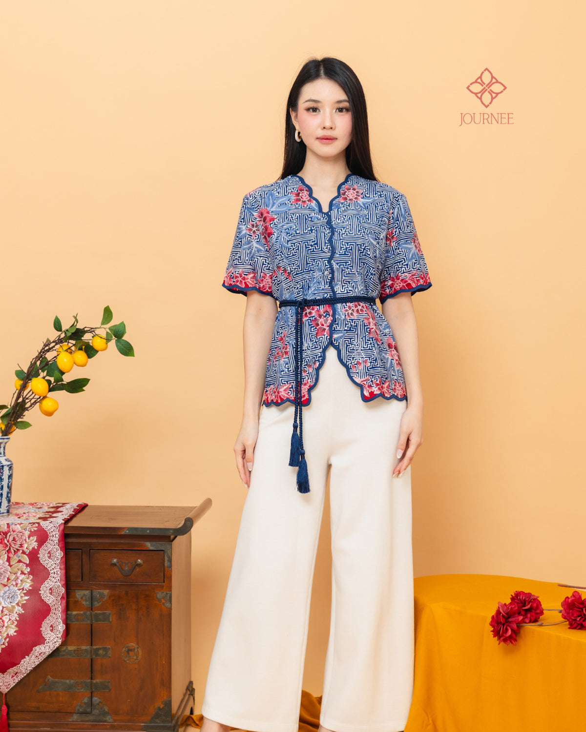 Aprina Scallop Batik Cap Blue Banji Premium