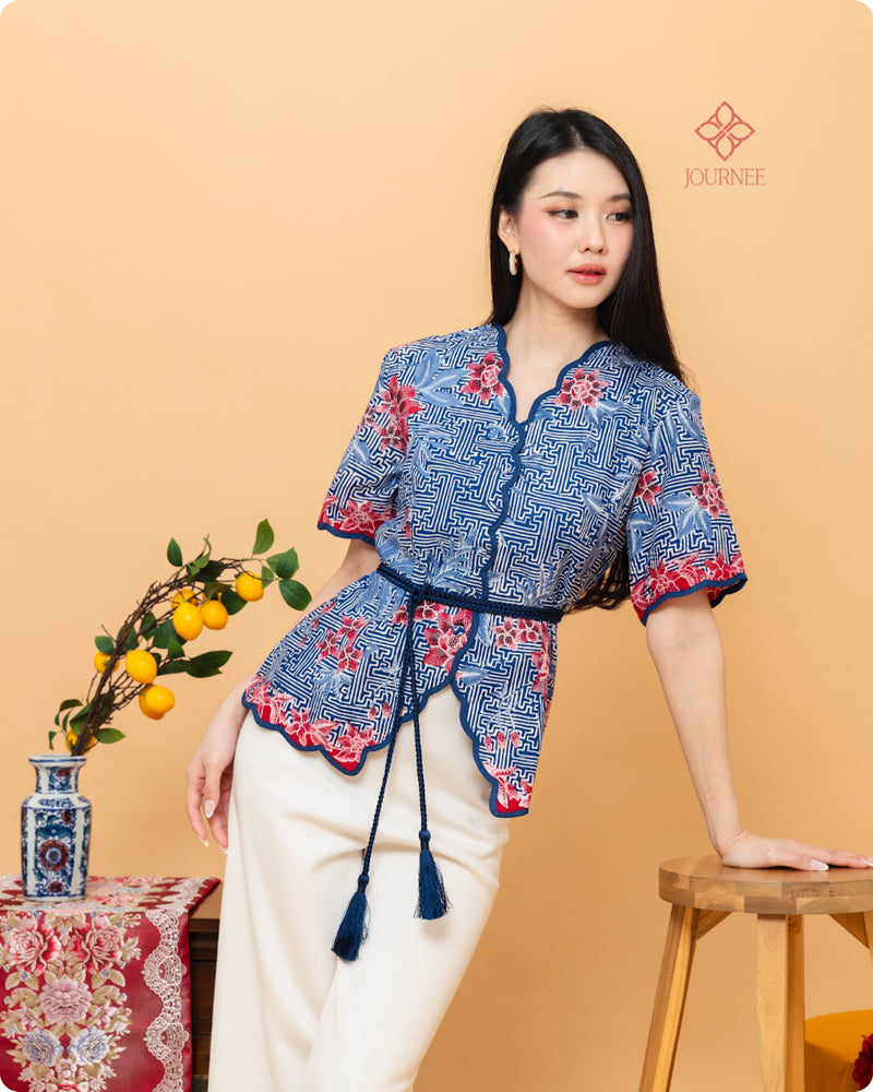 Aprina Scallop Batik Cap Blue Banji Premium