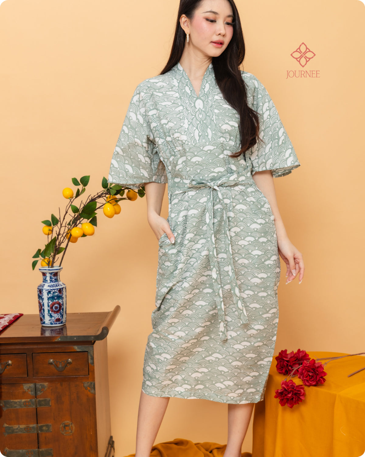 Afluna Flutter Sleeves Batik Cap Sage