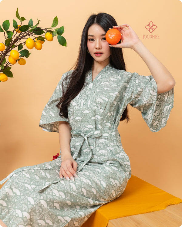 Afluna Flutter Sleeves Batik Cap Sage