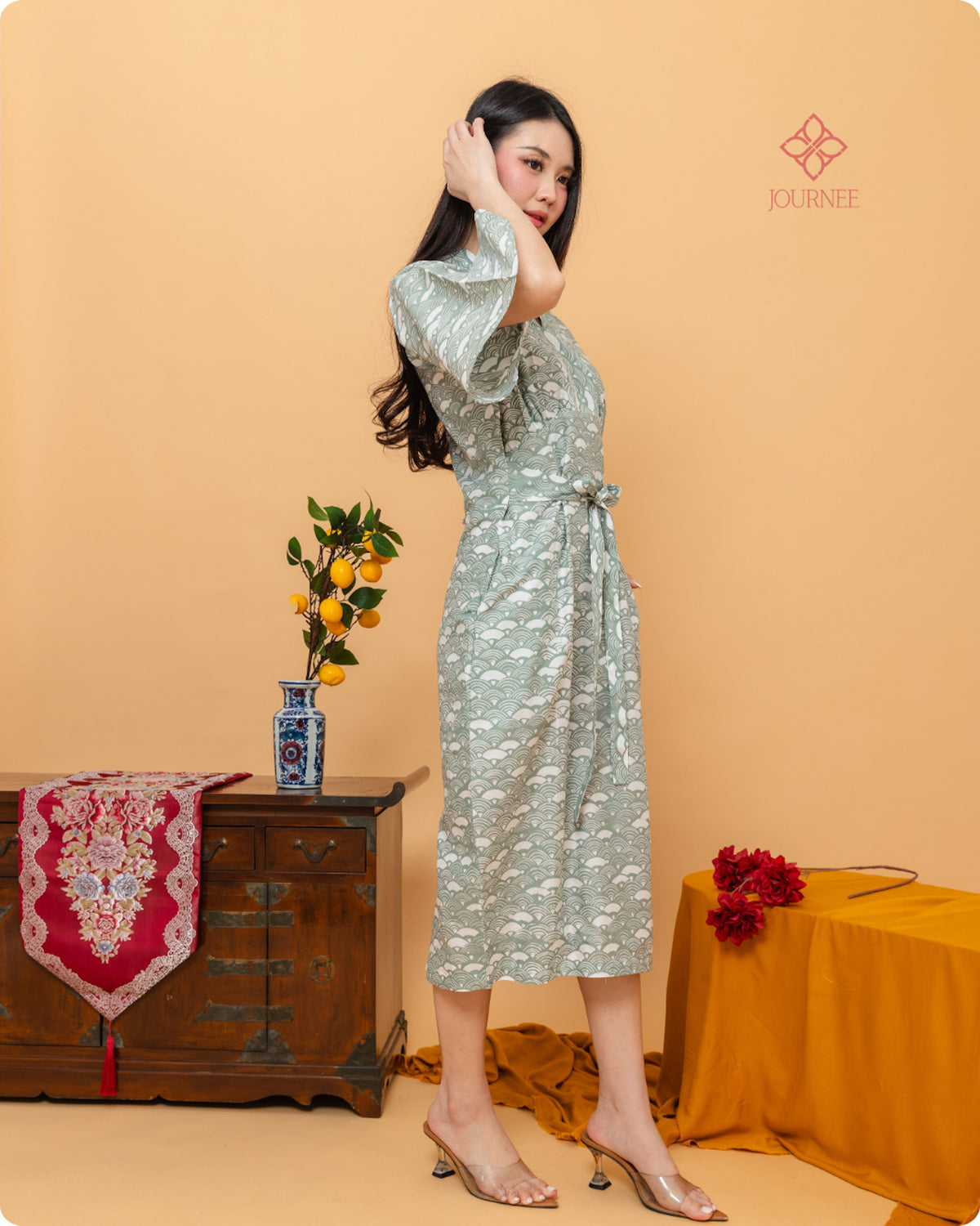 Afluna Flutter Sleeves Batik Cap Sage