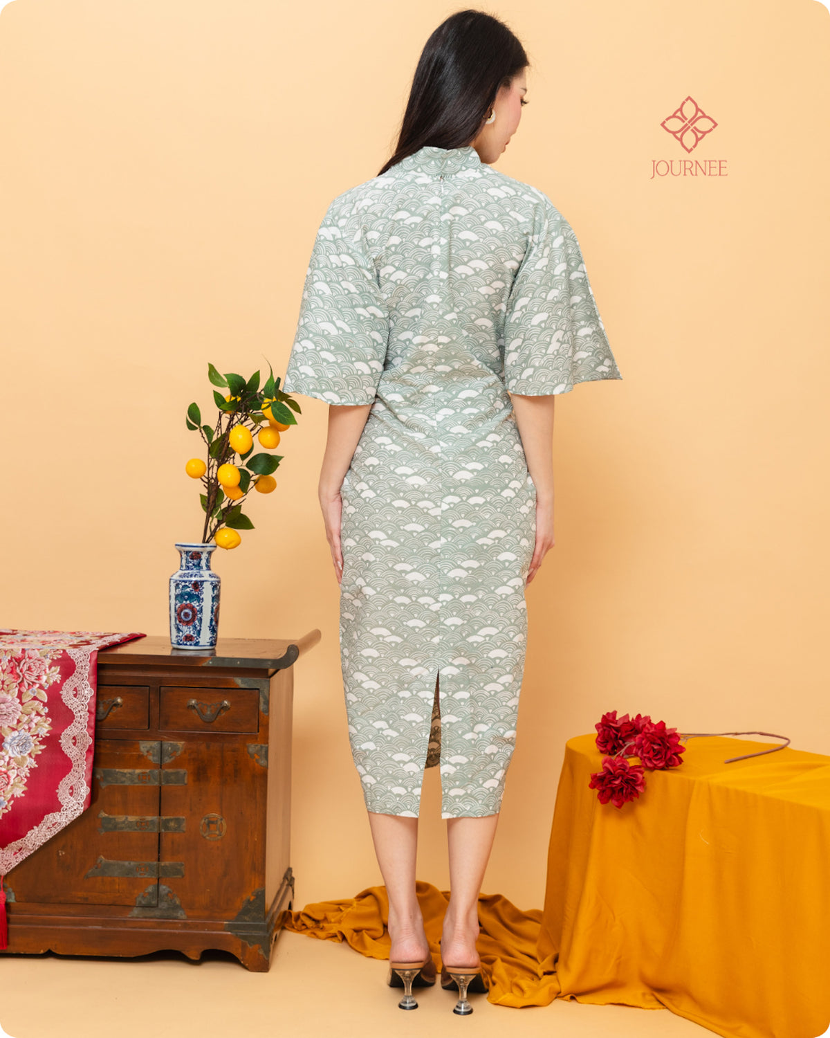 Afluna Flutter Sleeves Batik Cap Sage