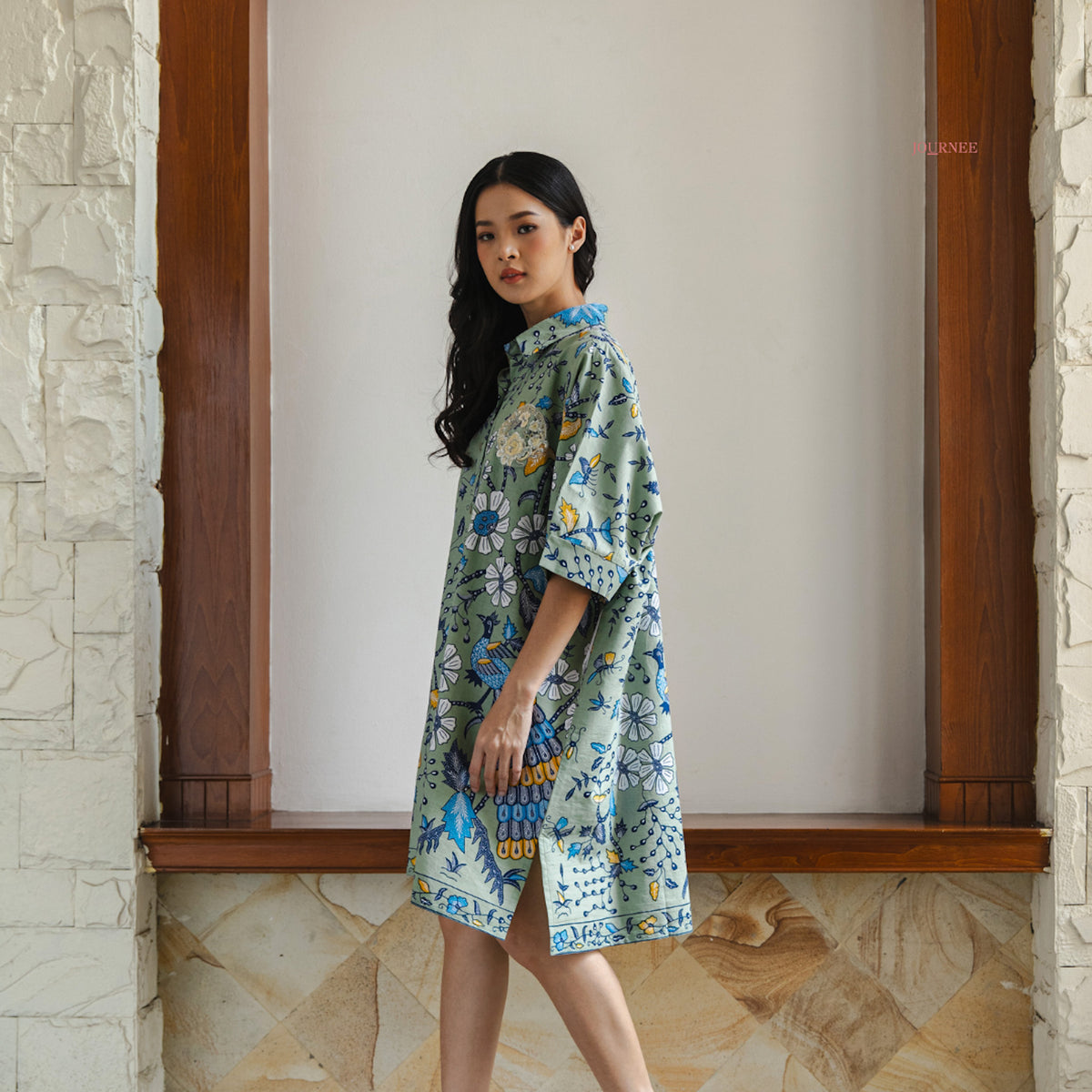 Ajila Mini Shirt Dress Embroidery Fern