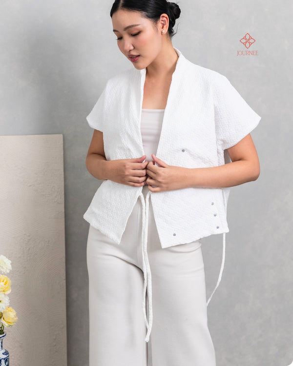 Amanis Kimono Outer Top Embossed Blanc