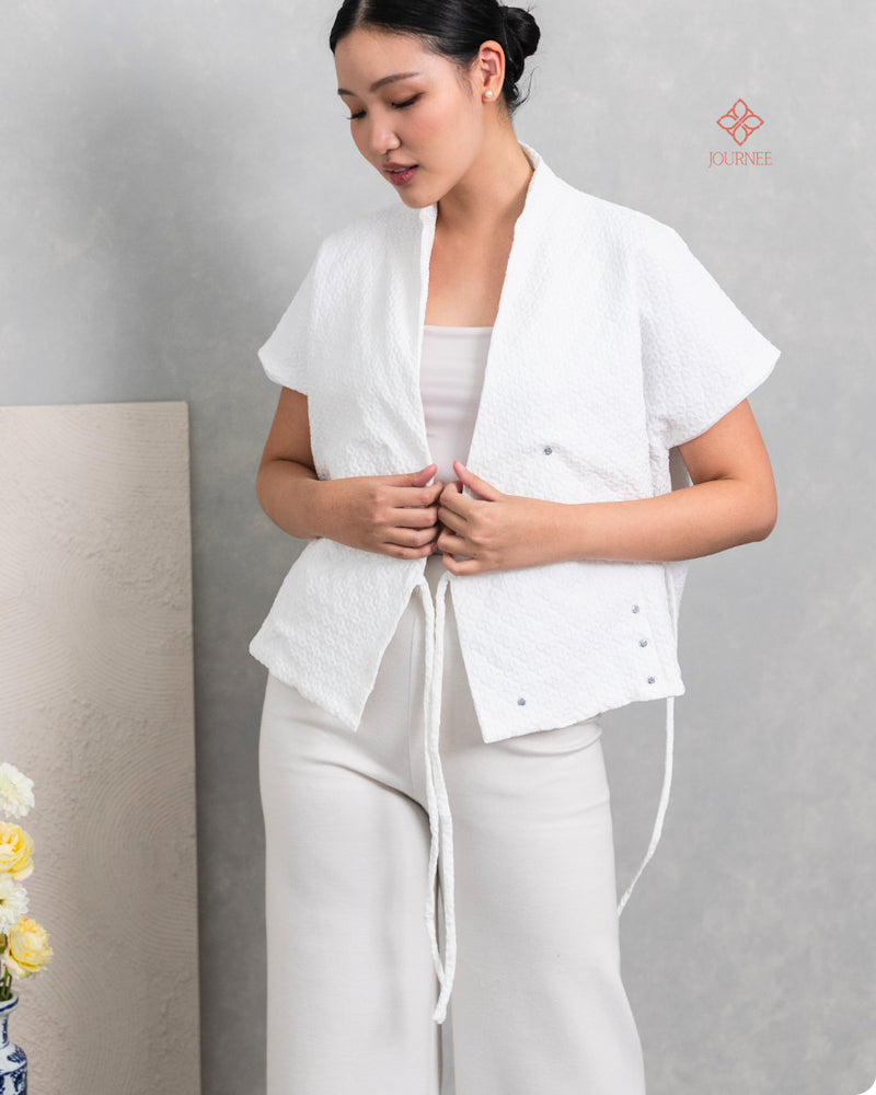 Amanis Kimono Outer Top Embossed Blanc