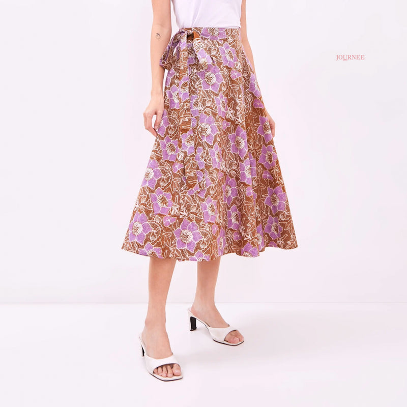 Angeline Batik Cap Wrap Skirt Caramel/Pink