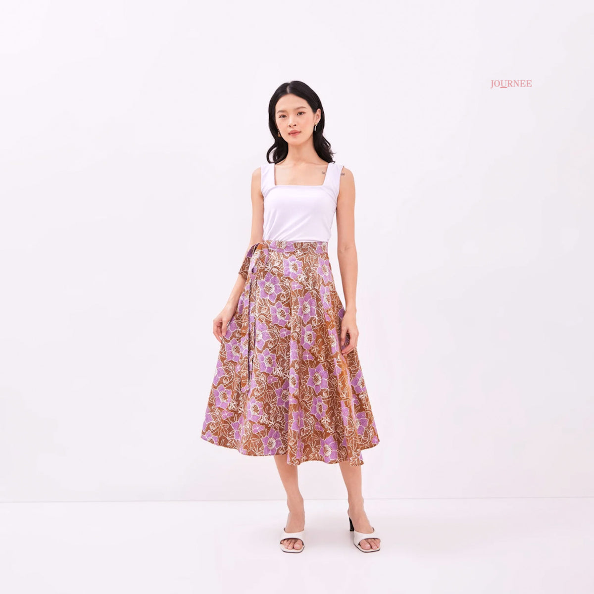 Angeline Batik Cap Wrap Skirt Caramel/Pink