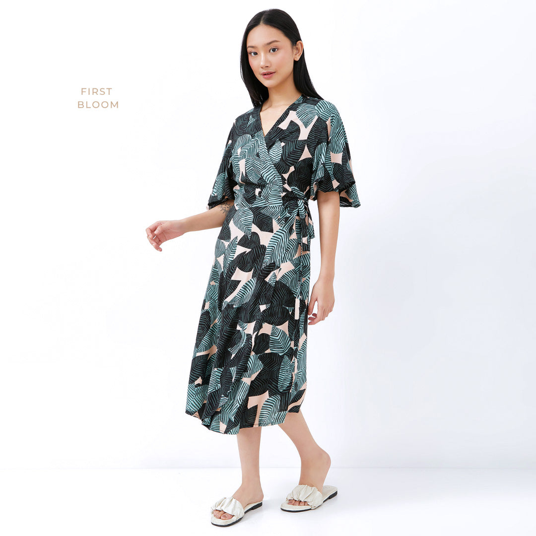 Abrily Midi Wrap Dress (Tropical)