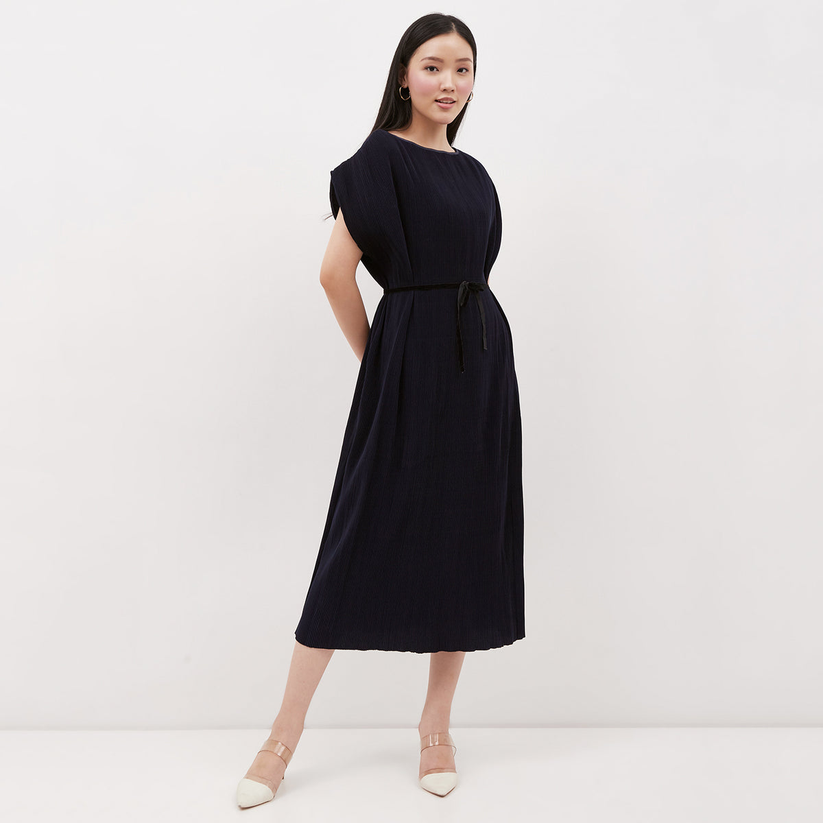 Anette Pleated Dress Midnight Blue