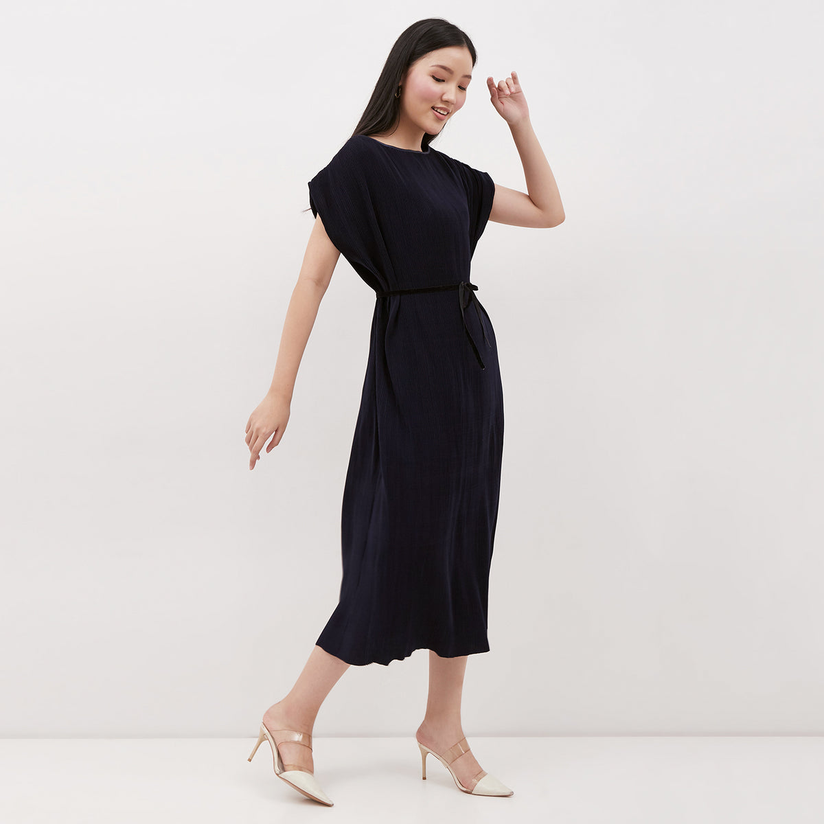 Anette Pleated Dress Midnight Blue