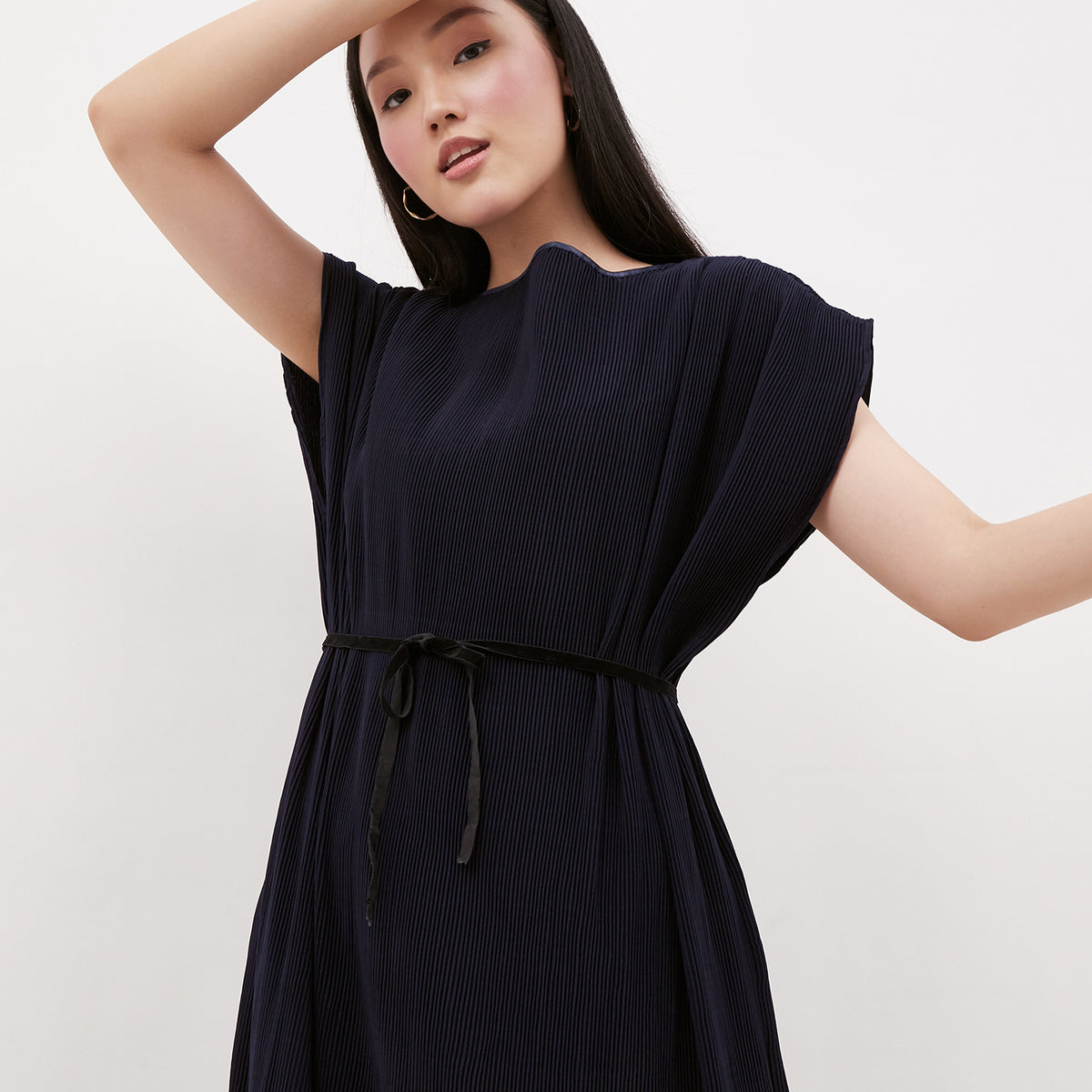 Anette Pleated Dress Midnight Blue